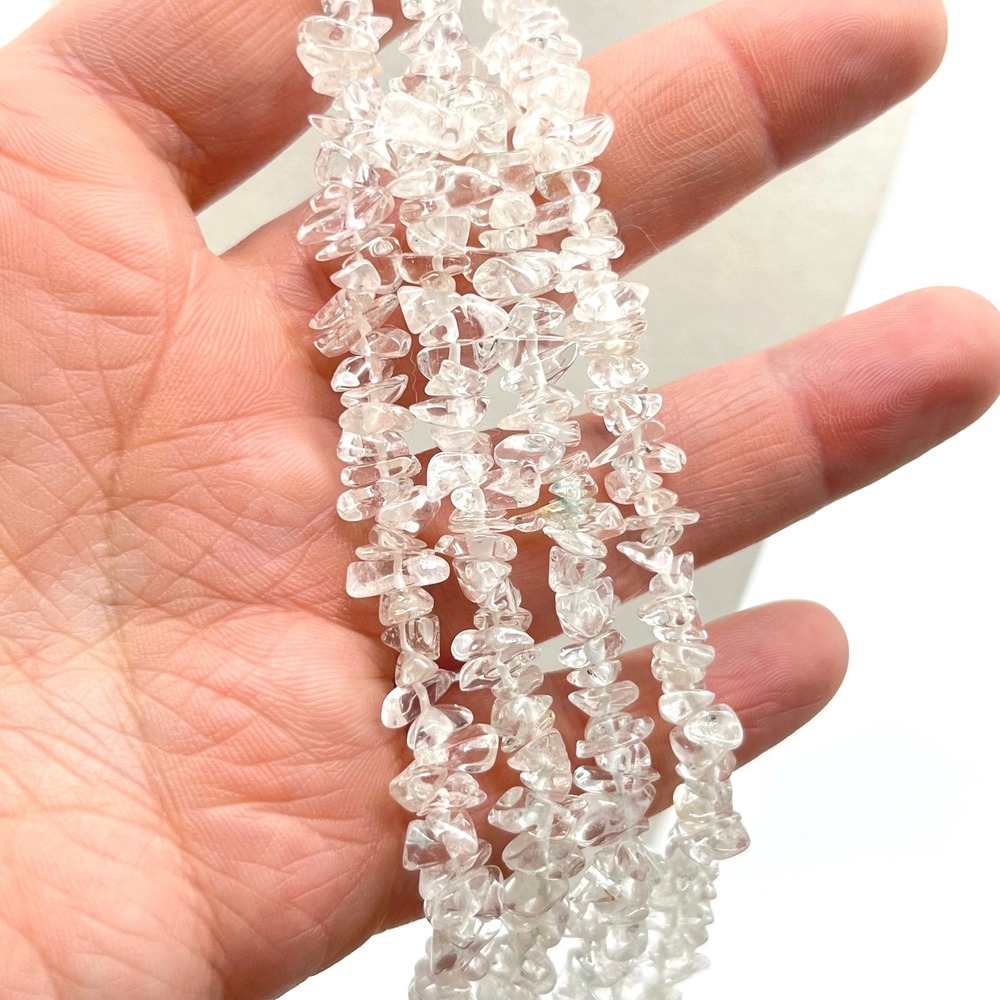 Clear Quartz Chip Bead Long Necklace 36 Inch No Clasp Layering Natural Stone